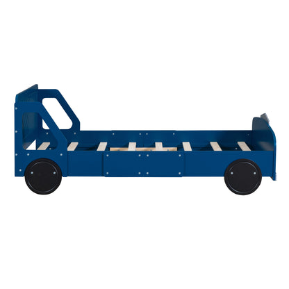 Twin Size Car-Shaped Platform Bed with Wheels,Blue