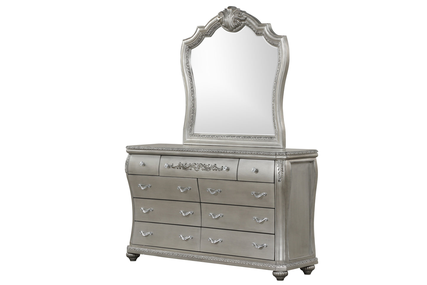 Destiny Traditional Style 9-Drawer Dresser With metal drawer pulls Made with Wood in Silver