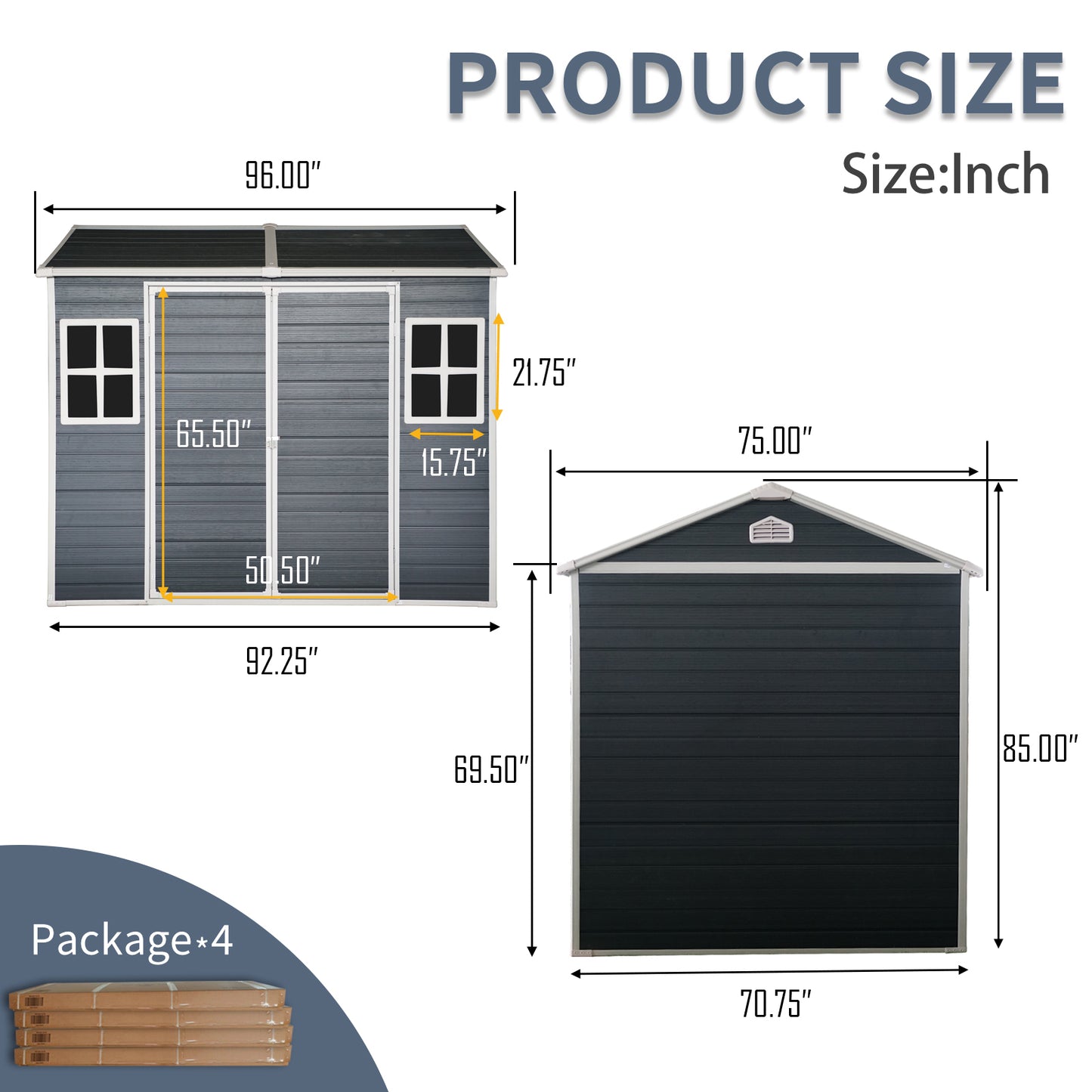 8 x 6ft  Resin Outdoor Storage Shed Waterproof Shed with Floor & Two Windows & Lockable Door, Tool Shed for Garden, Patio, Backyard ,Black