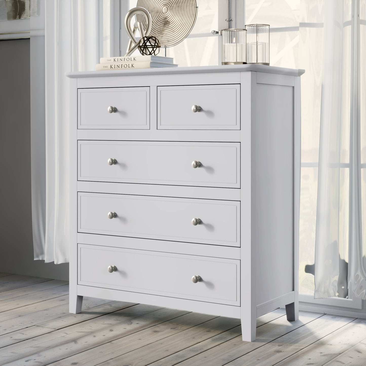 White Solid Wood 5 Pieces Queen Bedroom Sets(bed+nightstand*2+chest+dresser)old sku:BS515101AAK