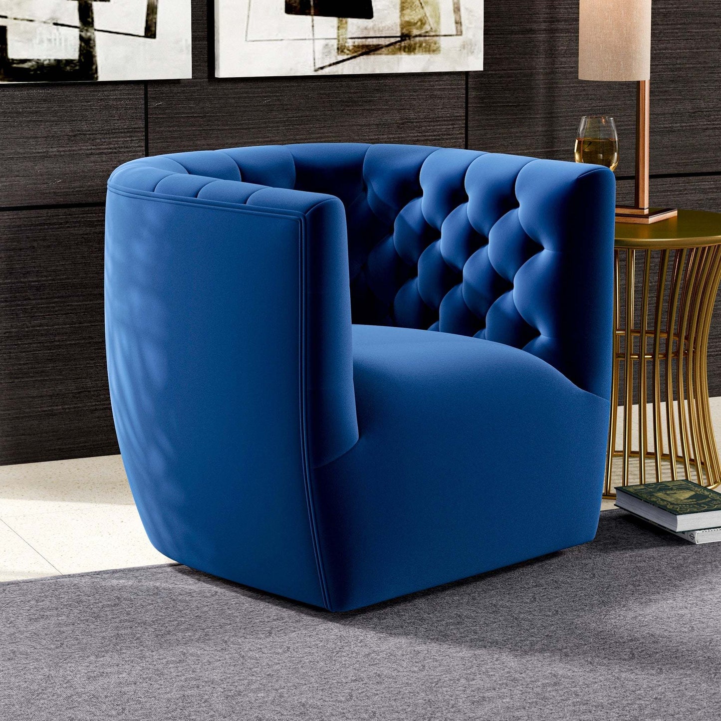 Delaney Dark Blue Velvet Swivel Chair