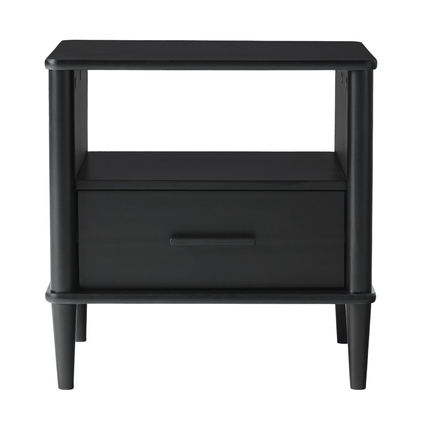 Transitional Solid Wood Spindle Nightstand – Black