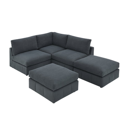 93"Modern Sectional Sofa with Vertical Stripes,5-Seat Armless Couch Set with Convertible Ottomans,Various Combinations,L-Shape Indoor Furniture for Living Room,Apartment, 2 Colors