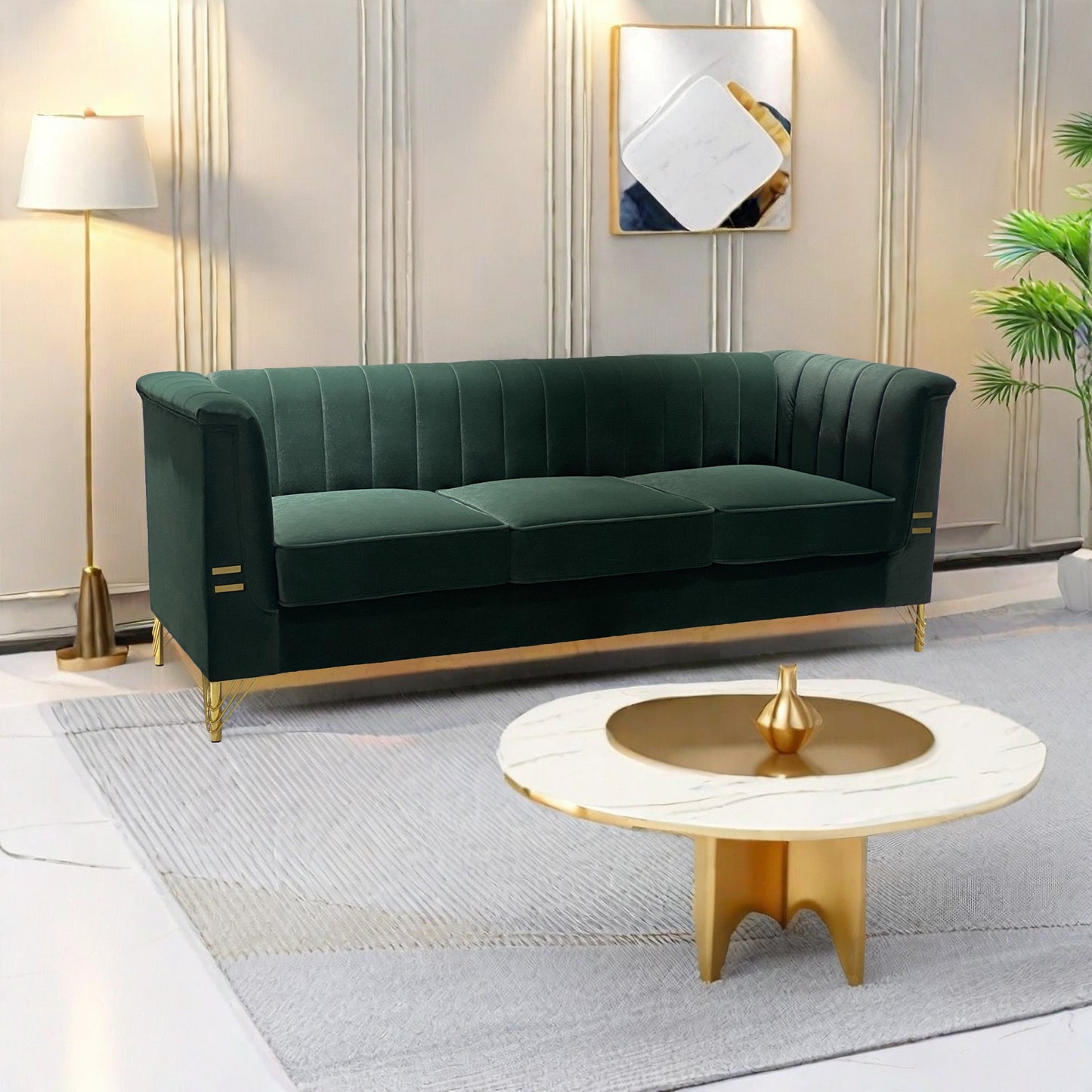 FX-P82-GR(sofa)-82.67'' W Velvet Sofa, Mid-Century Sofa Furniture Chesterfield Couch for Living Room (Sofa, Green)