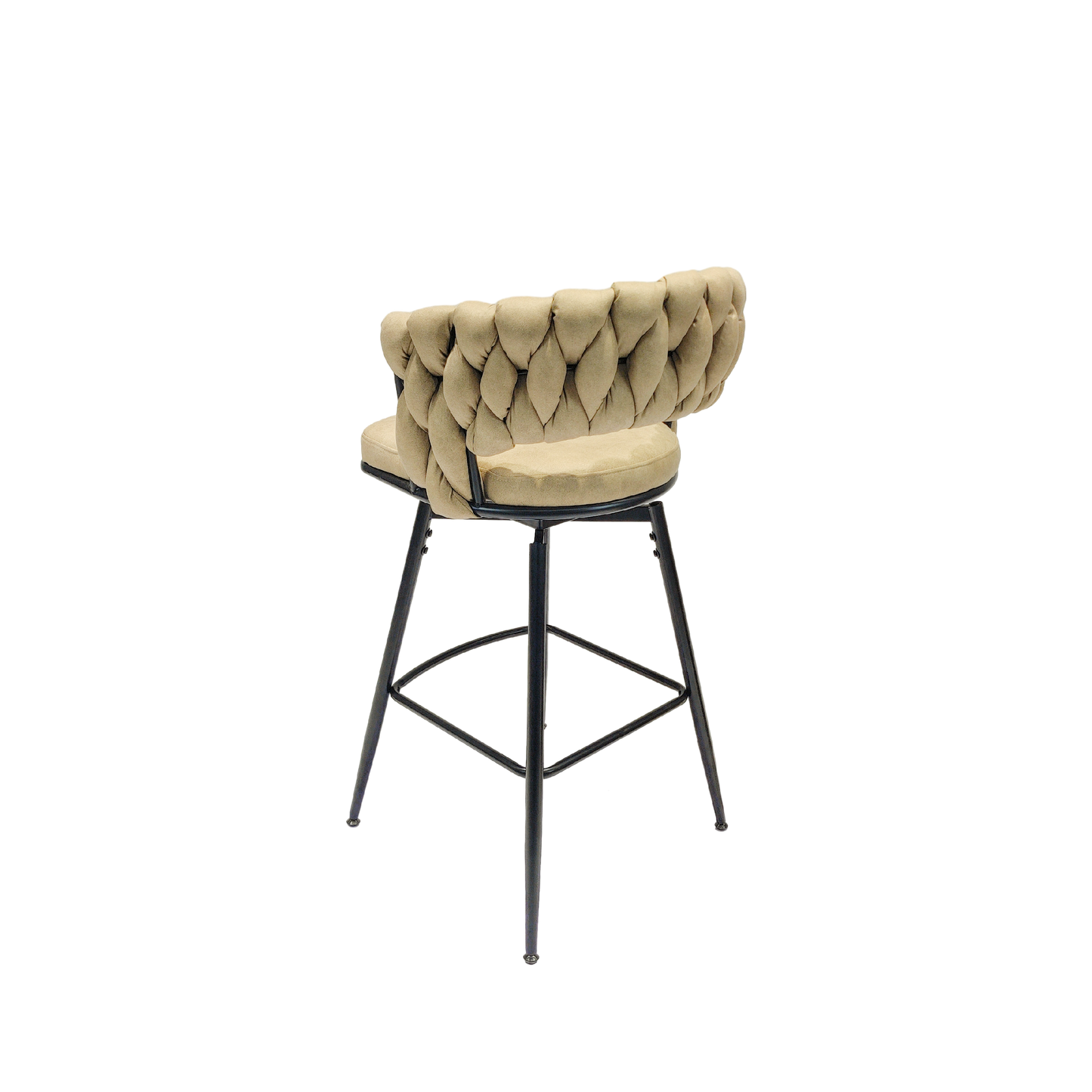 28" Technical Leather Woven Bar Stool Set of 2,Black legs Barstools No Adjustable Kitchen Island Chairs,360 Swivel Bar Stools Upholstered Counter Stool Arm Chairs with Back Footrest (Light Brown)