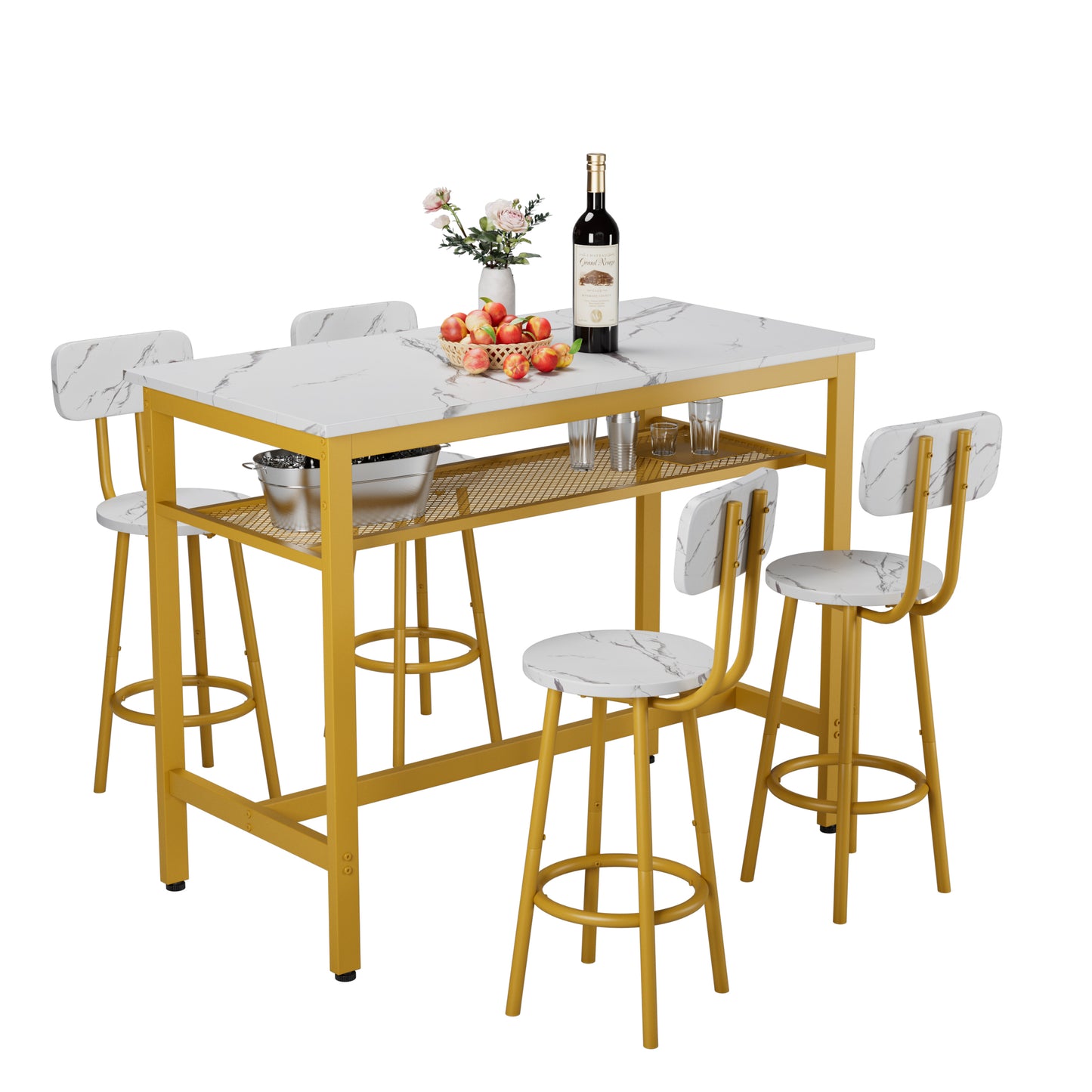 5-Piece Kitchen Counter Height Table Set, Bar Table with 4 Chairs