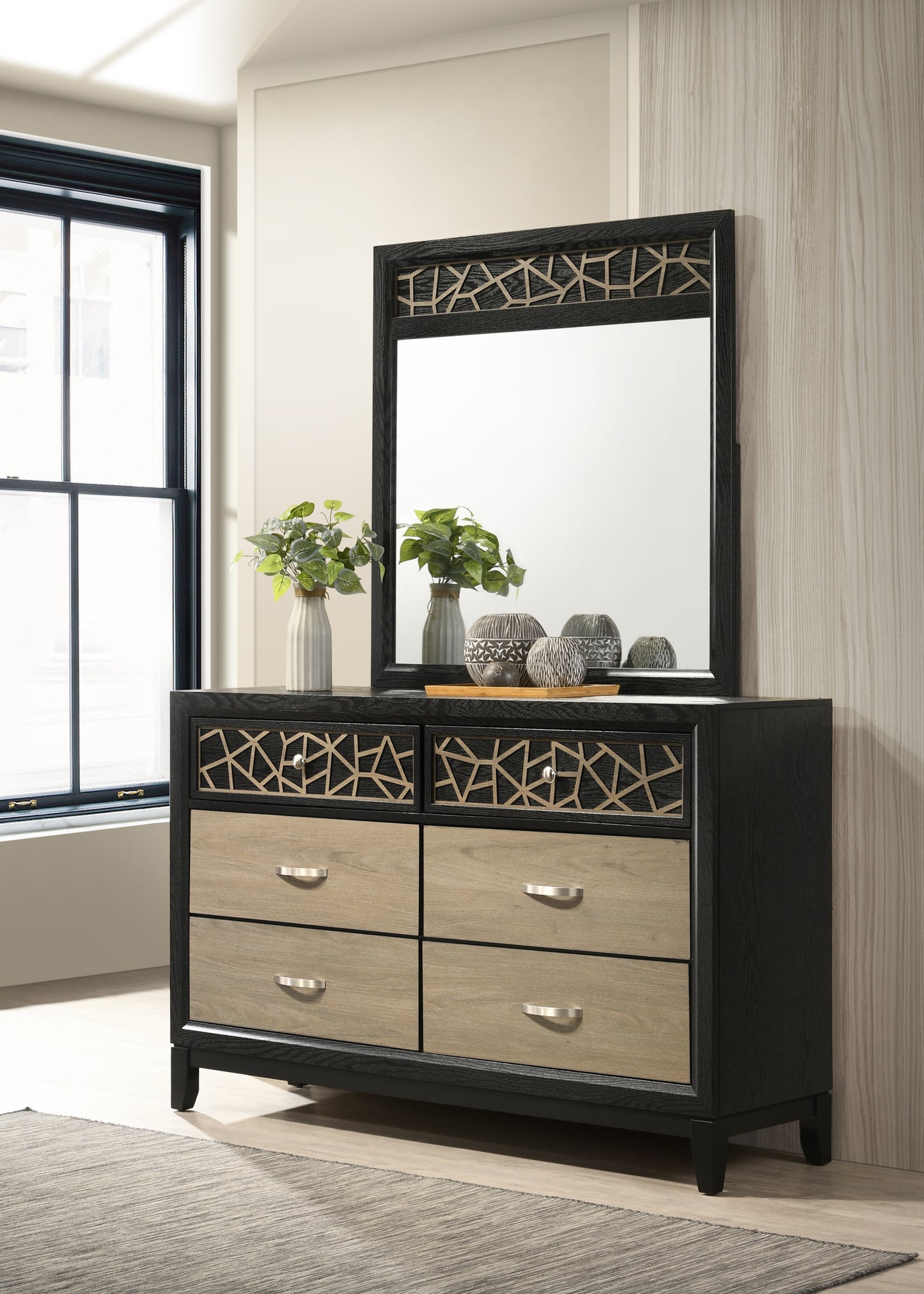 Selena Modern & Contemporary Dresser Made with Wood in Black and Natural