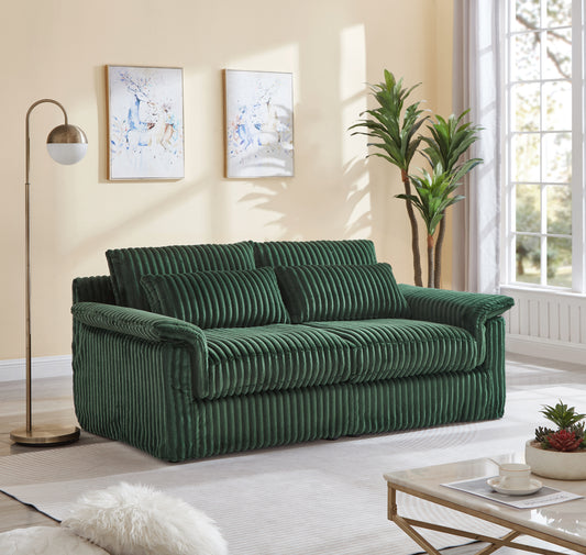 74' Cloud Corduroy Loveseat Sofa, Modern Comfy Couches, 2-Seater Sofa Couch for Living Room, Bedroom and Small Spaces,Dark Green
