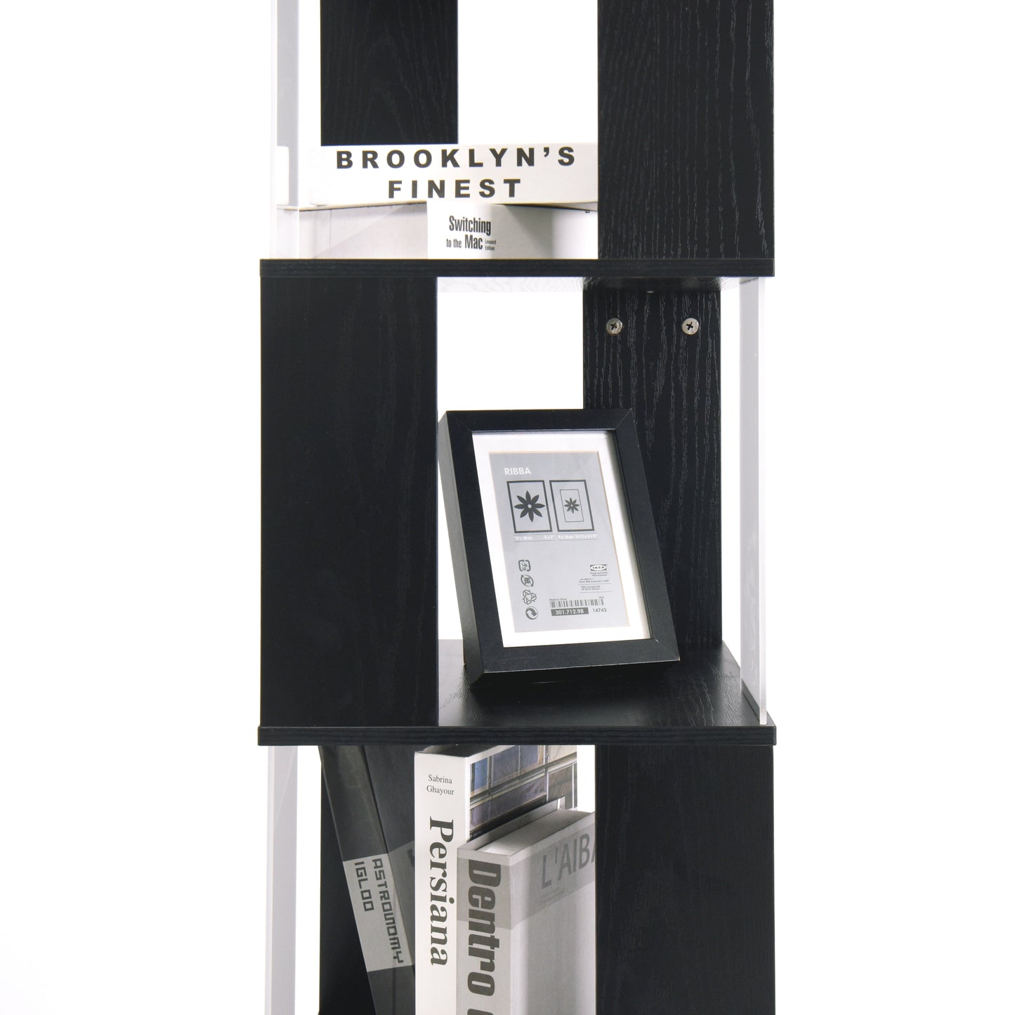 6 tier Rotating Bookshelf, Floor Rack Simple Bookcase  with Acrylic plate Student Multi-Function Creative Bookshelf for Living Room with anti-toppling base