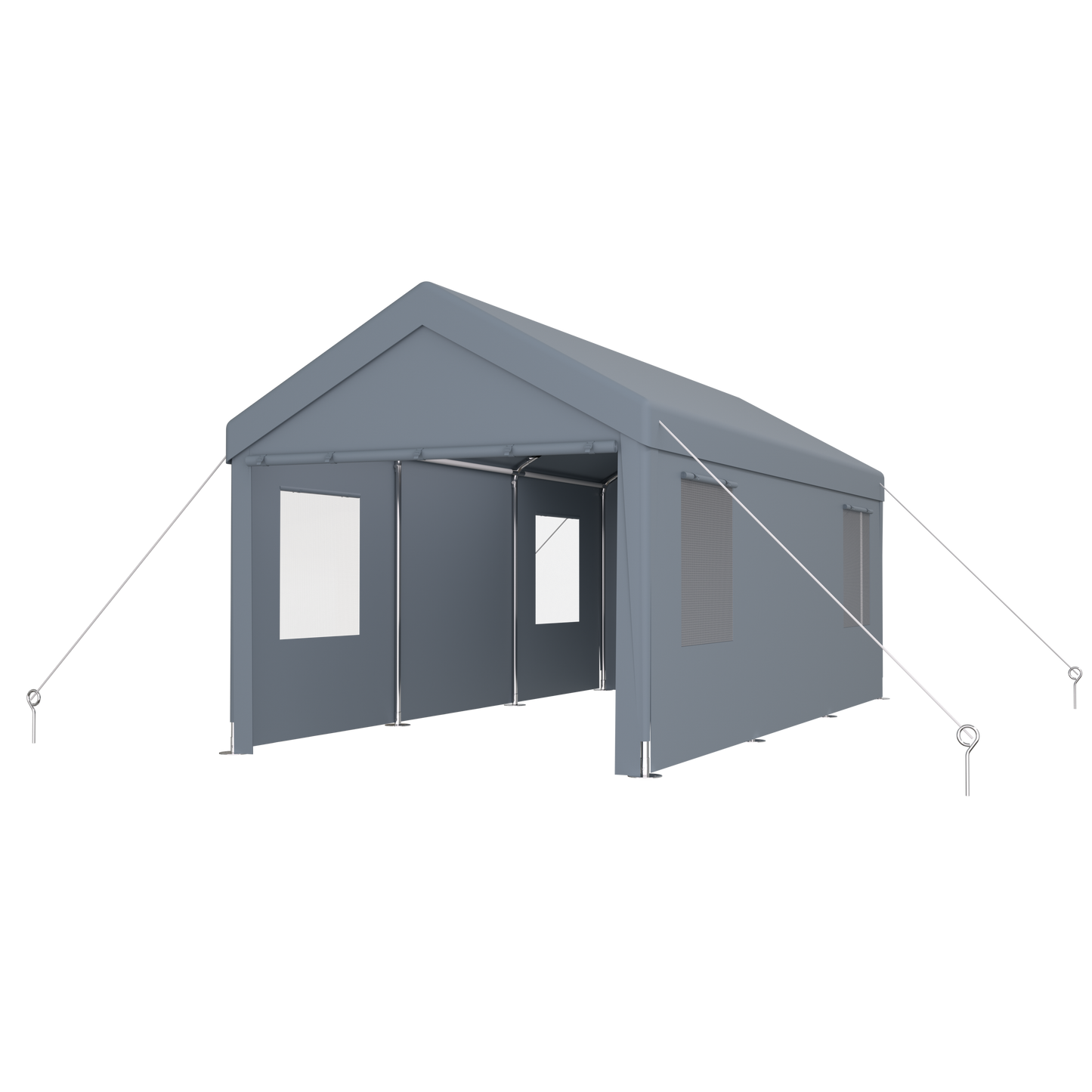 Carport 12' x 20' Portable Garage, Heavy Duty Car Port Canopy with 2 Roll-up Doors & 4 Ventilated Windows for Car, Truck, Boat, Garden Tools,grey