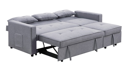 Zoey 79.75" Light Gray Linen Convertible Sleeper Sofa with Side Pocket