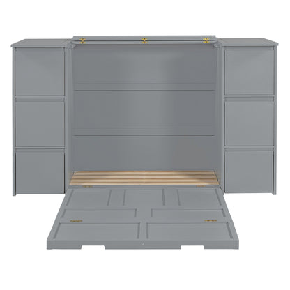 Twin Size Murphy Bed with Drawers, Cabinets and USB Ports,Gray