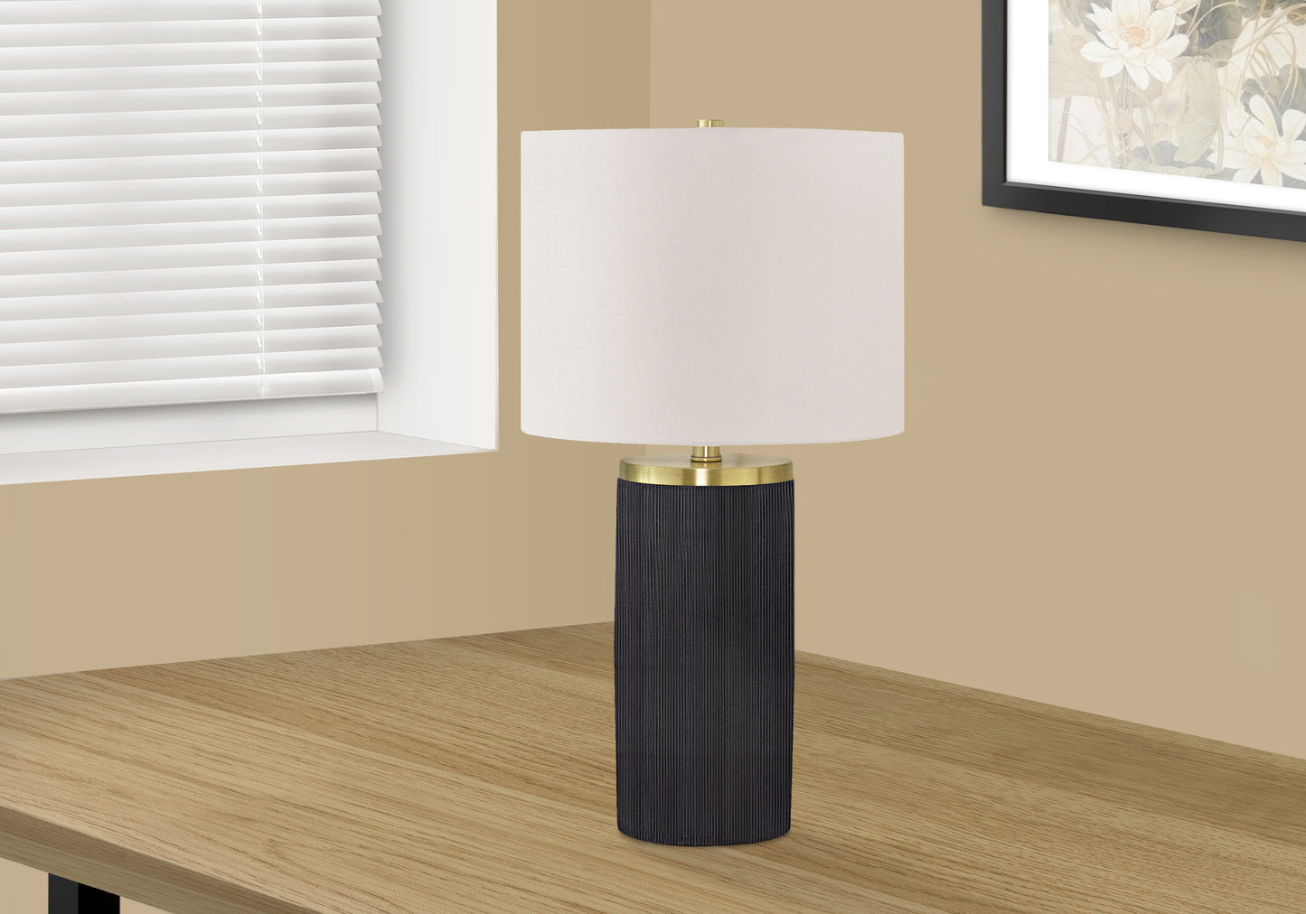 Lighting, 24"h, Table Lamp, Black Concrete, Ivory / Cream Shade, Modern