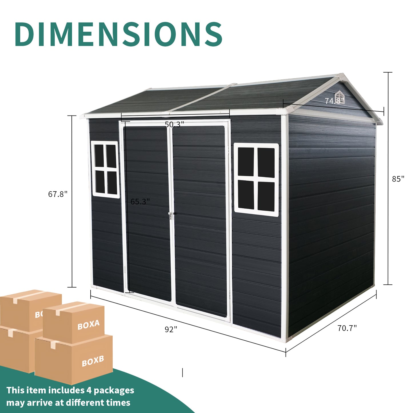 8x6ft Outdoor Resin Garden Shed with Floor and 2 Windows, Plastic Patio Outdoor Storage Shed with Lockable Door for Garden Tools, Bicycles, Trash Cans, Carbon Black