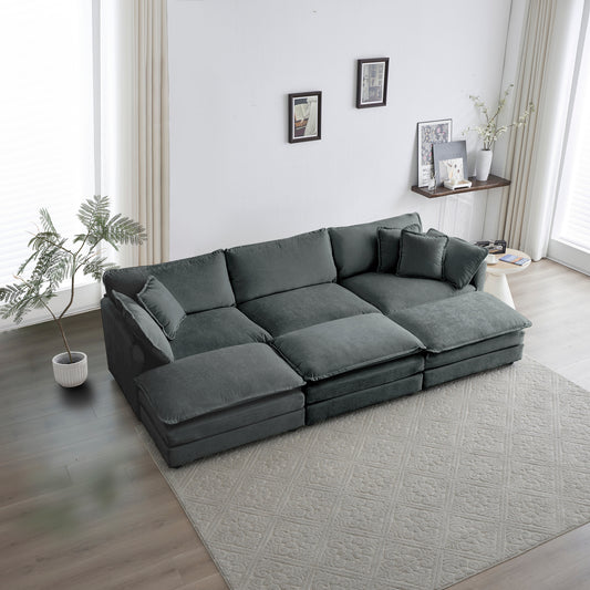 Comfortable Deep Seat Reversible Modular 6 Seater Sectional Super Soft Sofa U Shaped Sectional Couch with 3 Ottomans, 3 Toss Pillows and 2 Arm Pillows
