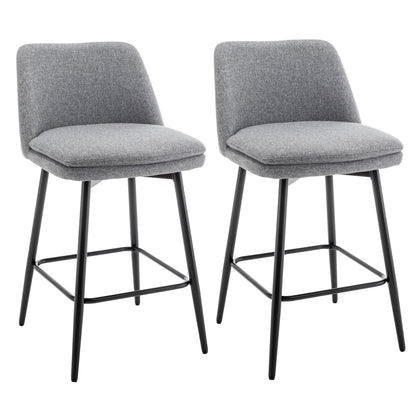 Counter Height Swivel Bar Stools Set of 2, 360° Swivel Upholstered Barstools with Back and Metal Legs, 25.6" Seat Height,Counter Stools for Kitchen Island and Pub,Linen Cloth,Grey