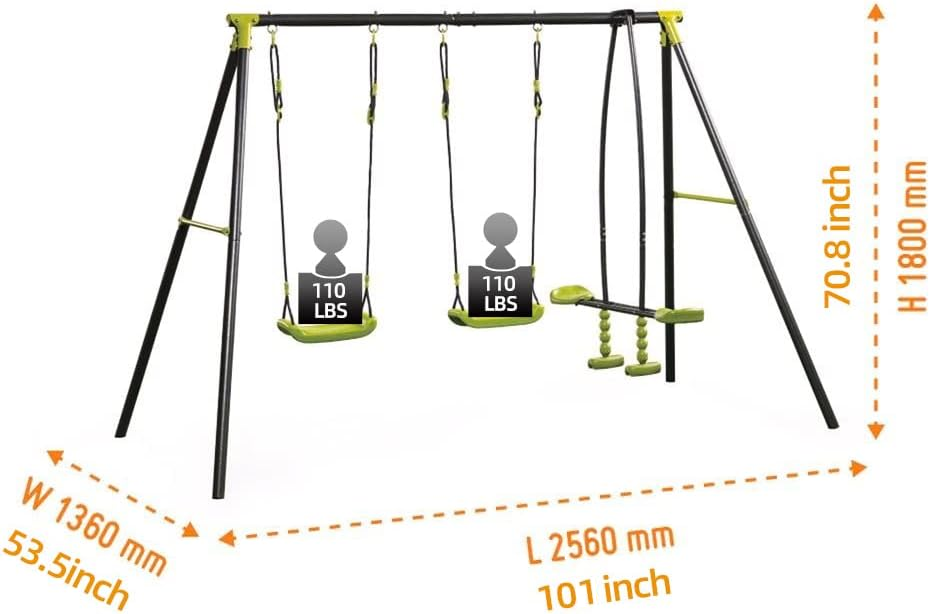 XNS008 interesting triple children metal safe swing set 440lbs for outdoor playground three seat swing black and green for age 3+