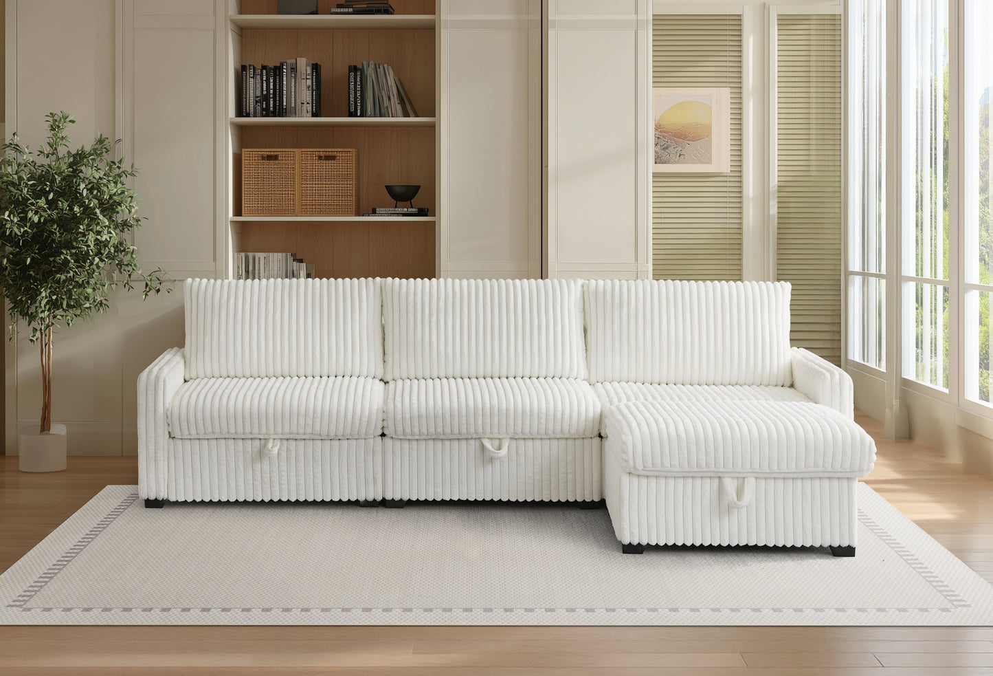 Living Room 3+1 Upholstered Sofa with Fabric Surface/ Chesterfield Tufted Fabric Sofa Couch, Large-White