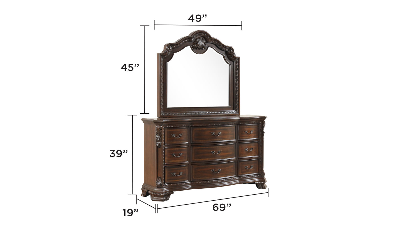 Traditional Style 5 Pc Queen Bedroom Set With Intricate Wood Carvings Made with Wood in Walnut