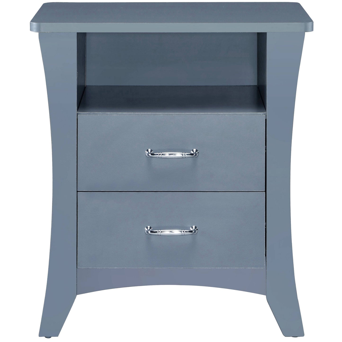 Grey Nightstand with 2 Drawers and Open Shelving
