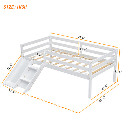 Twin Low Loft Bed with Slide,  Ladder, Safety Guardrails, No Box Spring Needed,White