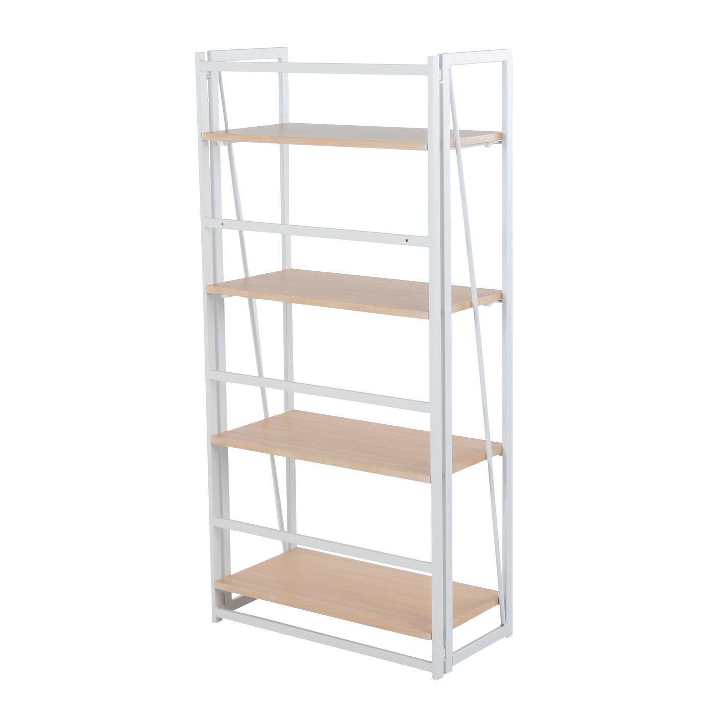Dakota Contemporary Bookcase in White Painted Metal and Natural Wood by LumiSource