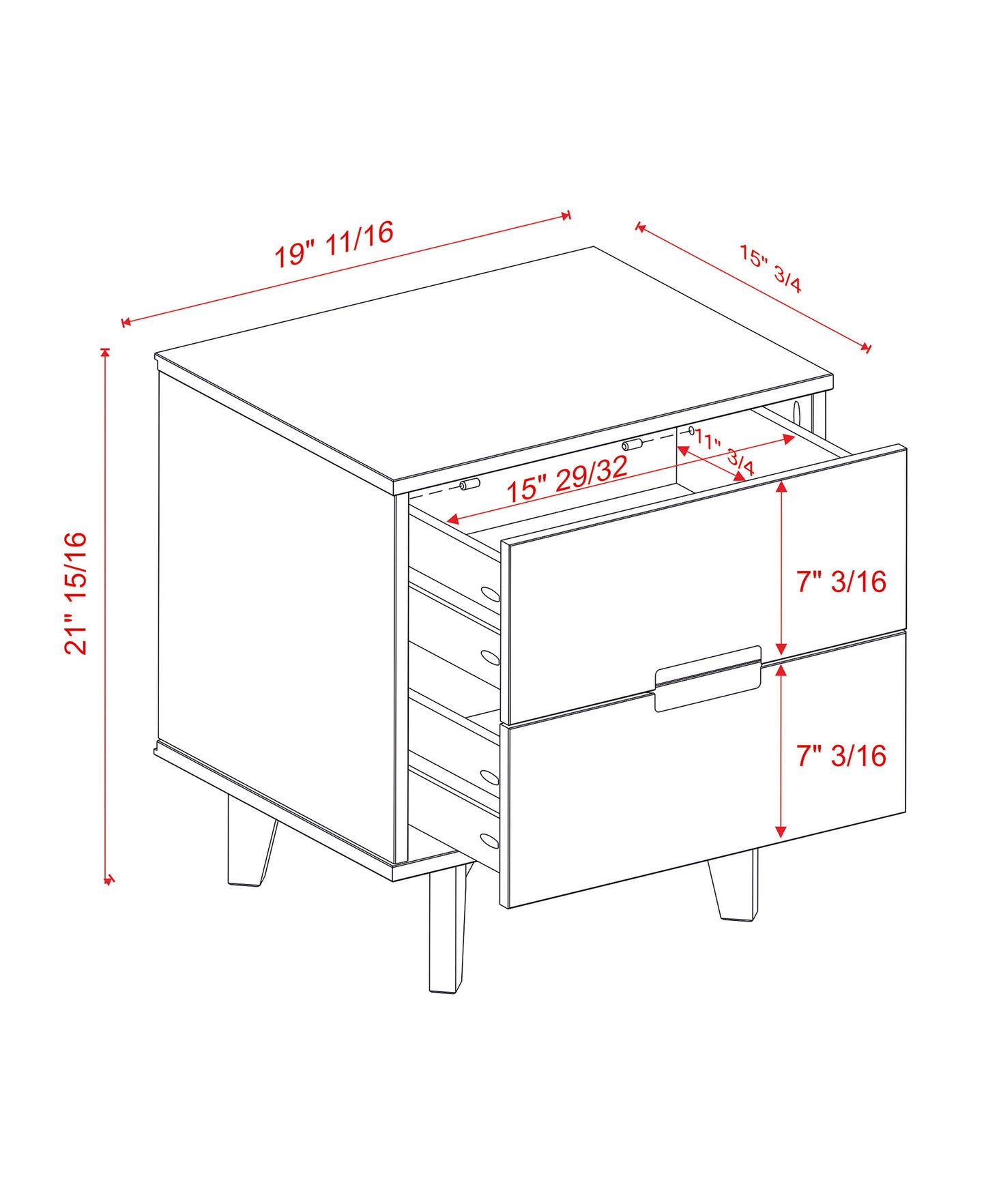 Mid-Century Modern Solid Wood 2-Drawer Nightstand – Natural Pine