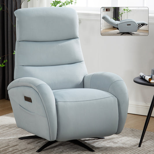 Blue Fabric Dual Motor 270° Swivel Power Recliner Chair With Heavy Duty Motion Mechanism, USB and Type-C Charging Ports.