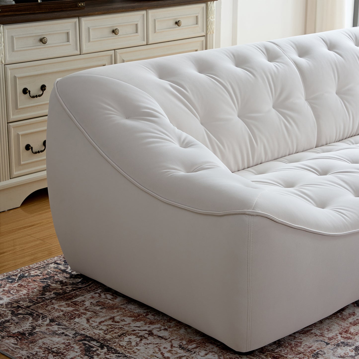 WKS10W White  sofa with , durable fabric, solid wood frame, high density sponge filler