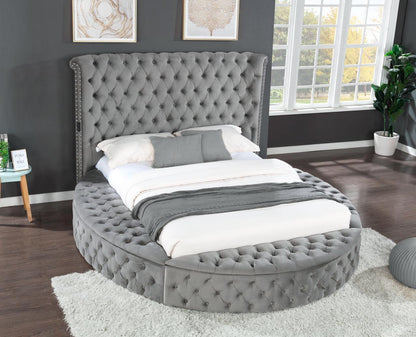 King Size Tufted Storage Bed made with Wood in Gray