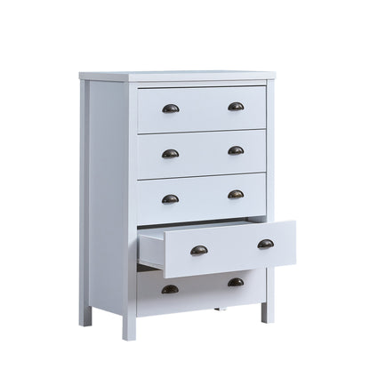 SAFARI 5 Drawer Chest with Interlock Drawer Feature – Drawer Slide And Interlock Pre-Assembly, Drawer Chest for Closet Tall Dressers for Bedroom Clothes Organizer Tool - Easy Assembly, Classic White