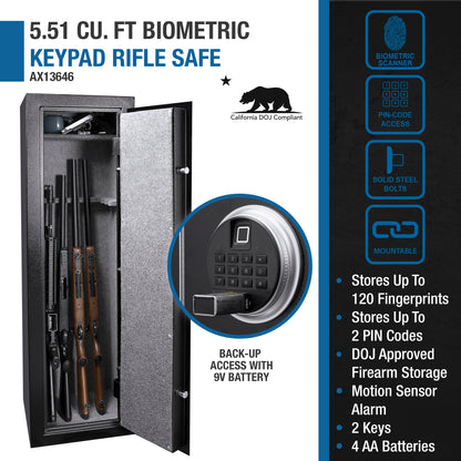 5.51 CUBIC FT BIOMETRIC KEYPAD RIFLESAFE