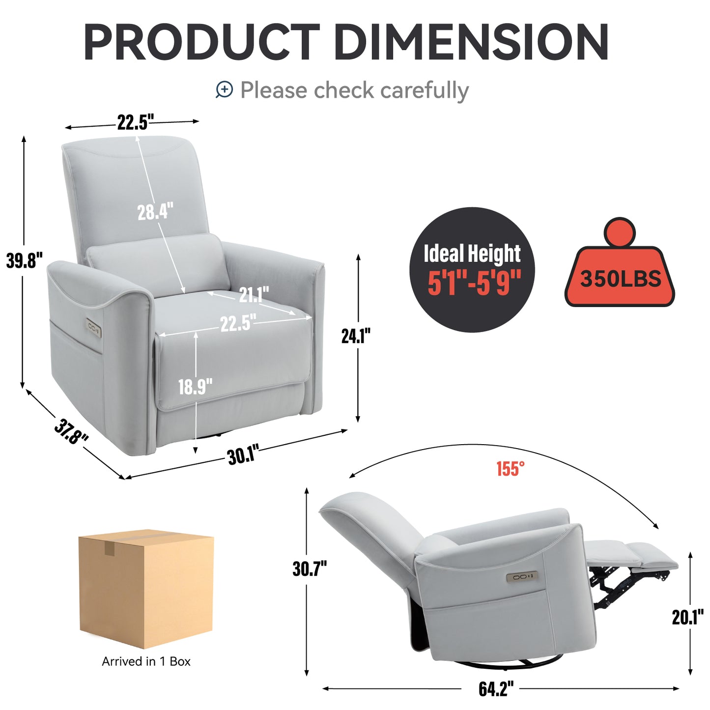 Beige Swivel and Rocker Power Recliner Chair, Heavy Duty Motion Mechanism with USB and Type-C Ports