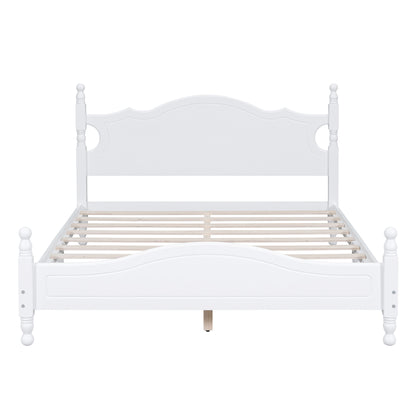 Queen Size Wood Platform Bed Frame,Retro Style Platform Bed with Wooden Slat Support,White