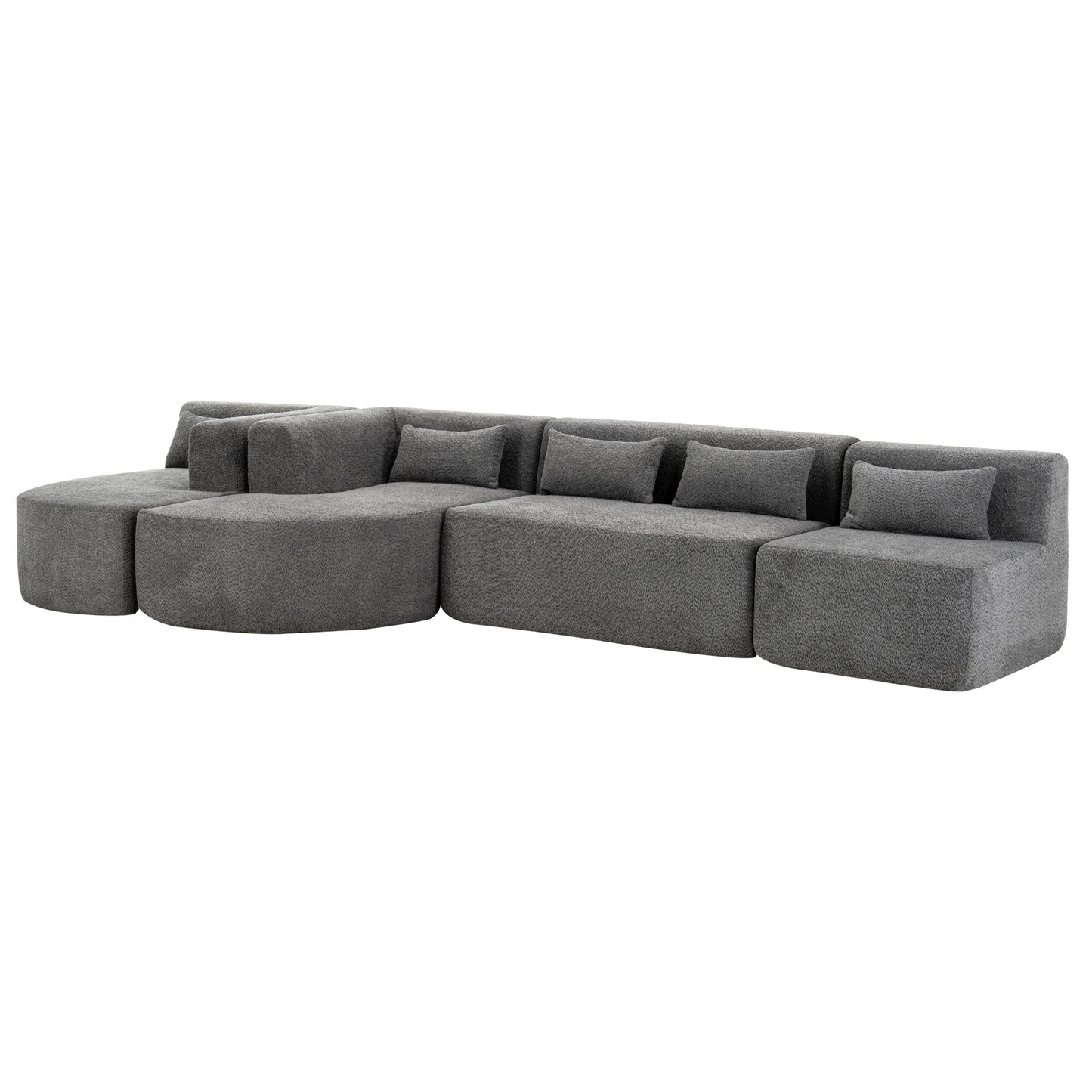 143.7" Upholstered Sofa Free-combined Sofa Couch with Two Chaise Lounge and Five Back Pillows for Living Room, Light Gray