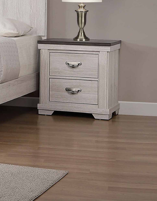 1pc Farmhouse Style Two Drawer Night Stand Nightstand End Table Beige Finish Rustic Bedroom Solid Wood Wooden Furniture