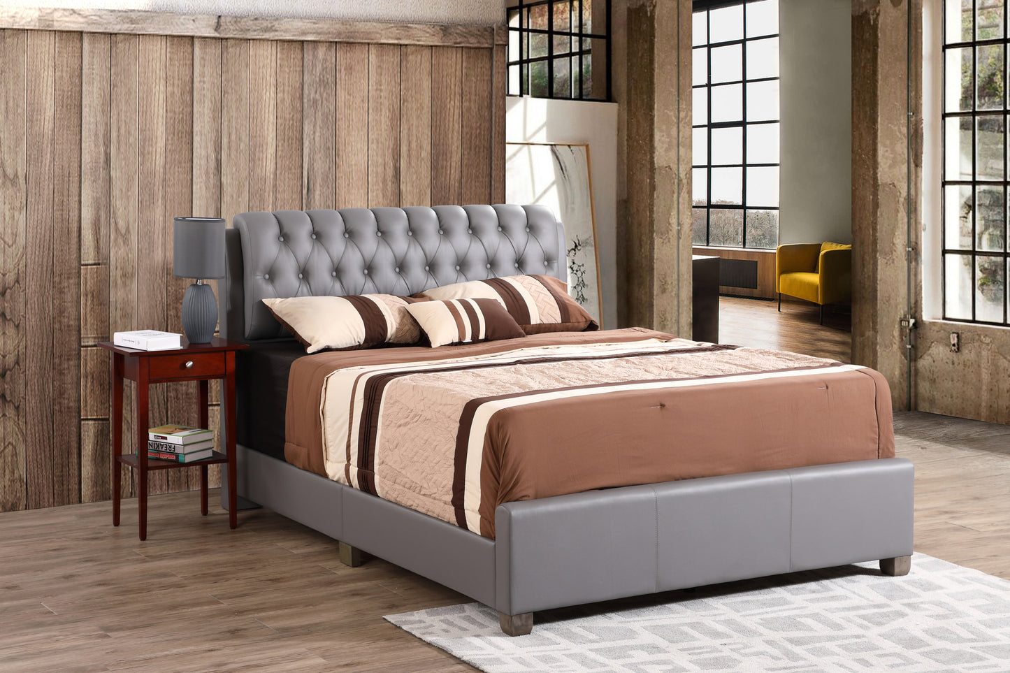 Stylish Full Bed In Light Grey Finish