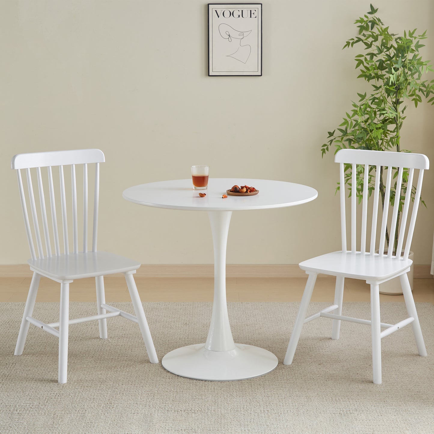 Round White Dining table Modern kitchen table 31.5-inch tulip design with pedestal, medieval casual table seating 2 to 4 people