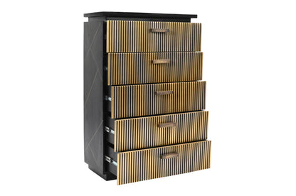 Modern Style 5-Drawer Chest Made With Mango Wood and Finished with Brass Metal