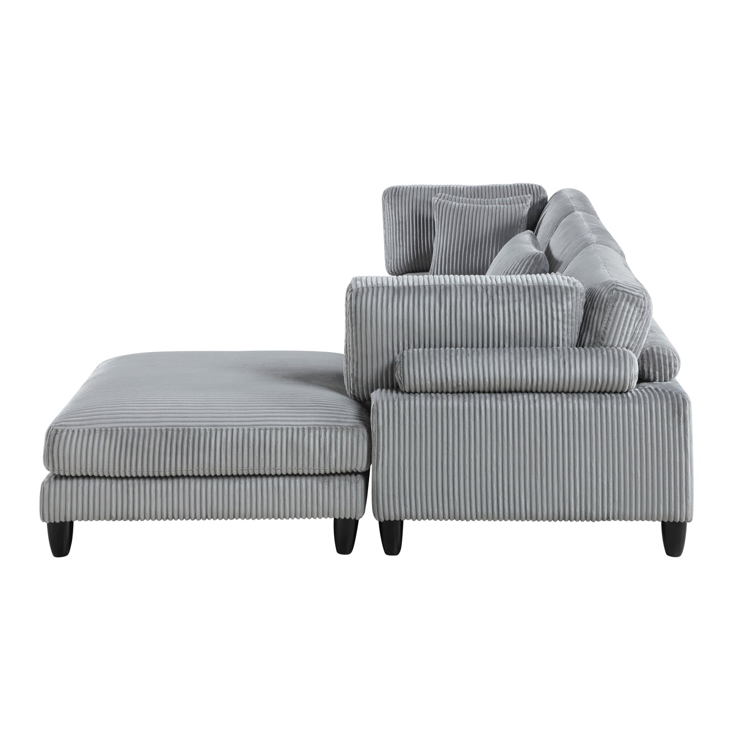 Living Room Furniture 4-Piece Modular Sectional Sofa Set Gray Corduroy Soft Cushion Pillows Solid Wood Legs