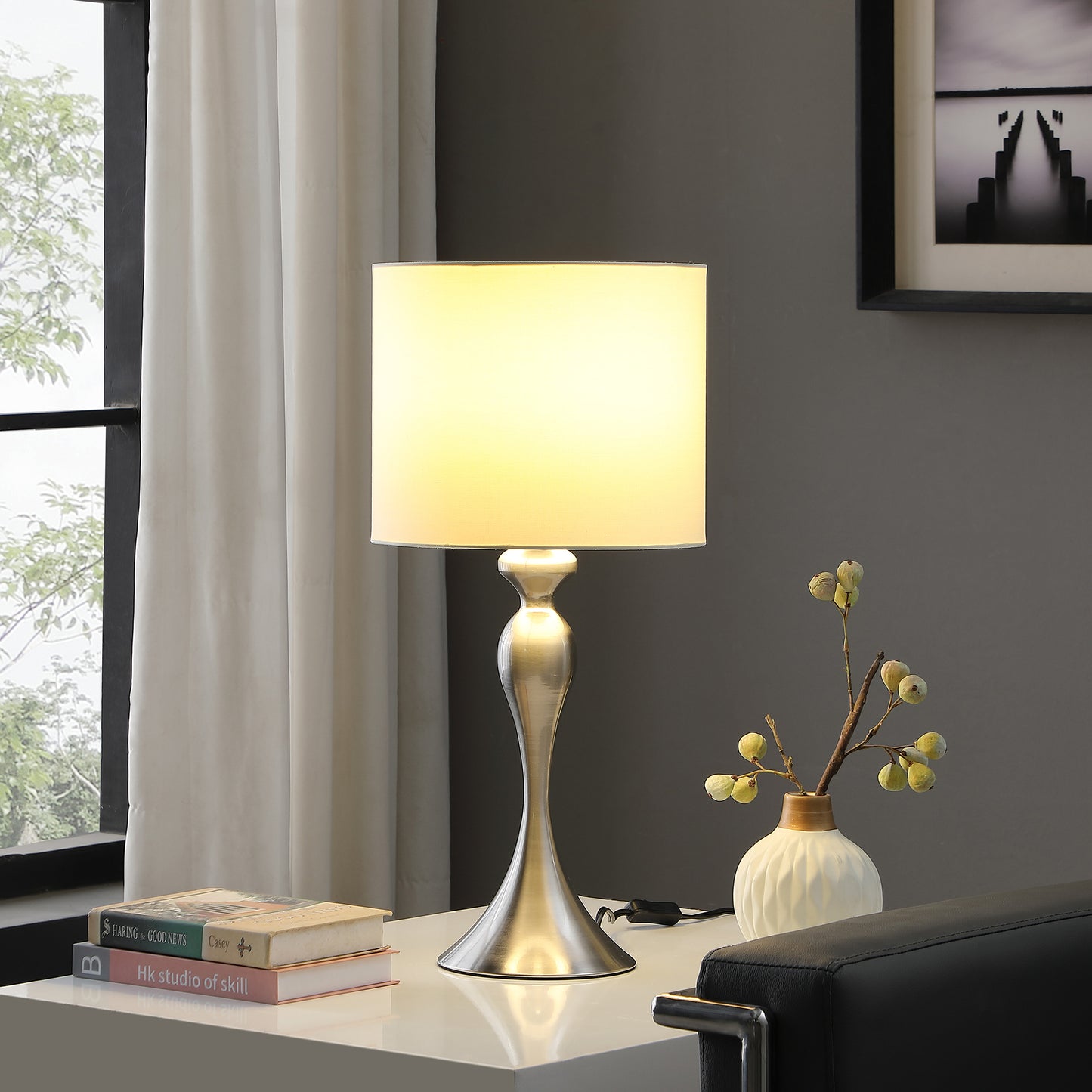 24.5" In Bailey Brushed Silver Modern Candlestick Metal Table Lamp