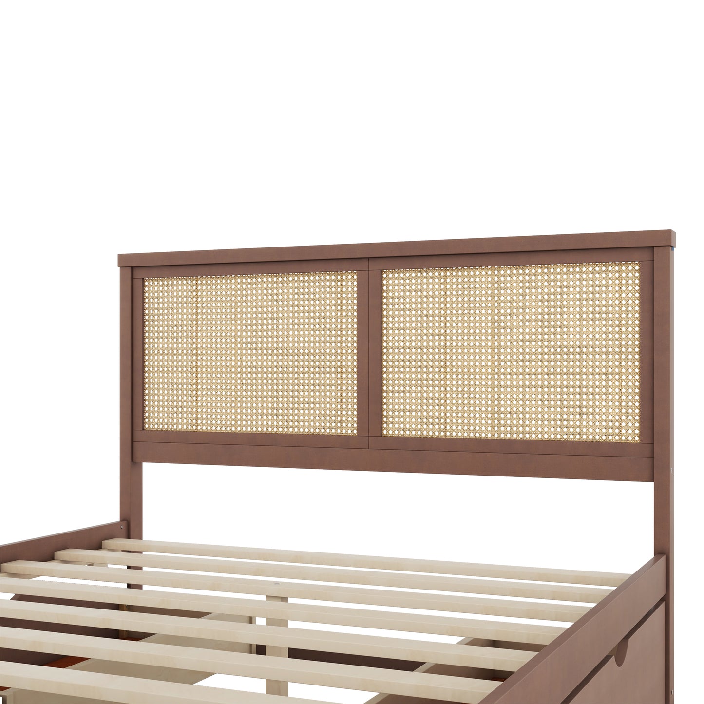 Queen Size Wood Storage Platform Bed with 4 Drawers, Rattan Headboard, Espresso