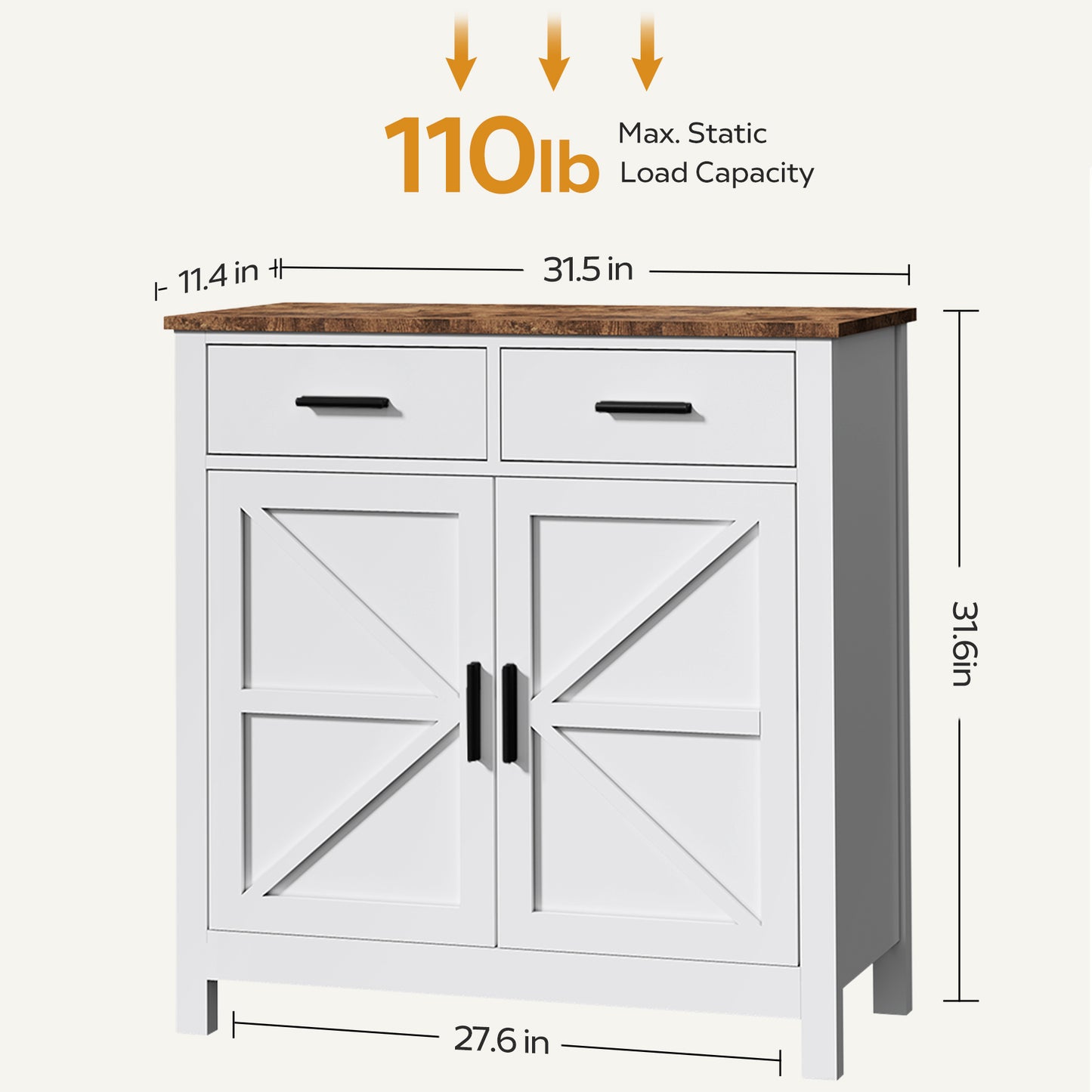 Kitchen Storage Cabinet, Modern Farmhouse Buffet Cabinet with Storage, Coffee Bar with 2 Drawers and 2 Doors, Floor Sideboard Buffet for Living Room, Dining Room, Bathroom,(White)