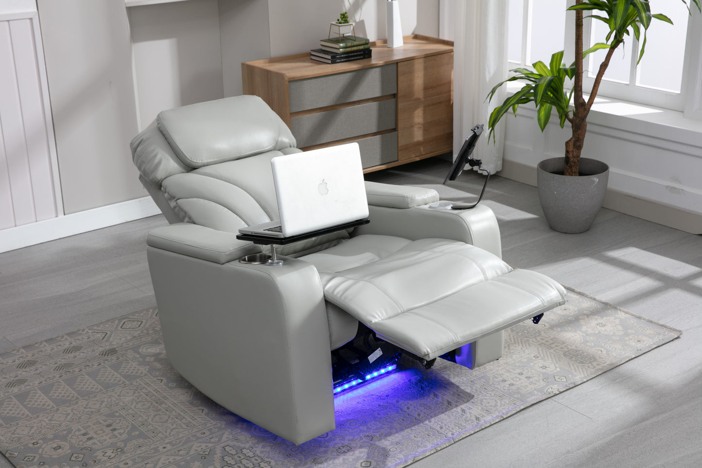 Power Motion Recliner Electric Power Recliner with USB Charging Port, Hidden Arm Storage, Convenient Cup Holder and Bluetooth Speaker, Light Grey(Old Sku:SG000800AAE)