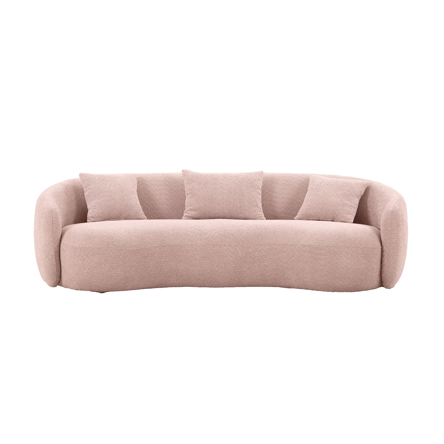 93.6'' Mid Century Modern Curved Living Room Sofa, 4-Seat Boucle Fabric Couch for Bedroom, Office, Apartment,Pink