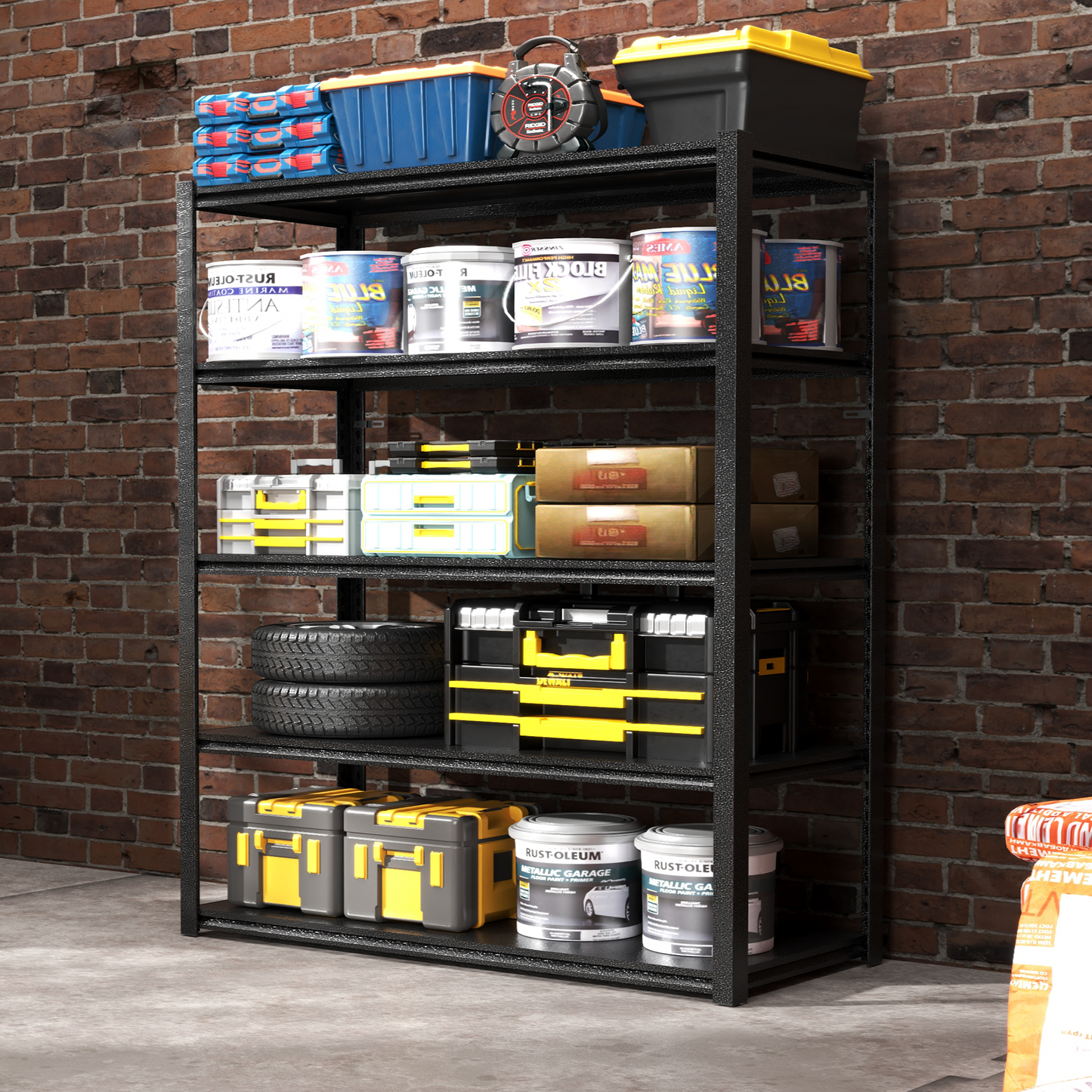 72"H  5 Tier Metal Shelves for Storage Garage Shelving 2000LBS Heavy Duty Storage Shelves Adjustable Garage Shelf Industrial Shelving Unit Storage Utility Rack,35.4"W*15.7"D*72"H,Black