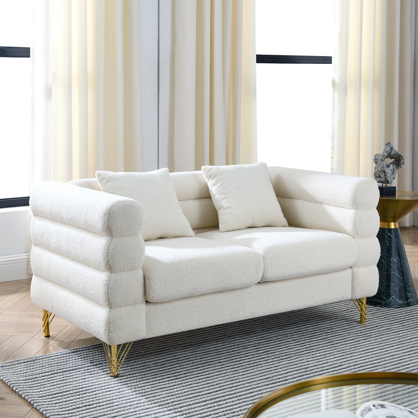 3-seater + 3-seater Combination sofa.White teddy(Ivory)