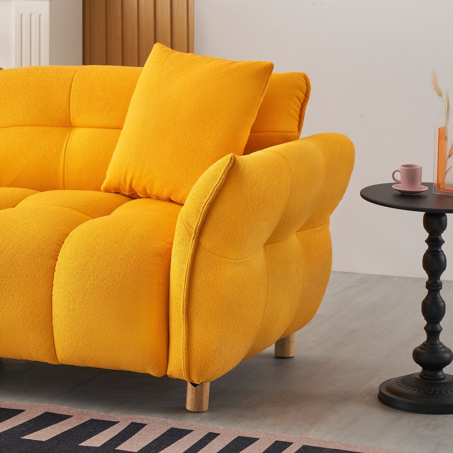 93.70 inches long, Teddy Sofa Fabric,with two matching pillows and three spacious and comfortable seats, for Apartment Office Living Room - Yellow