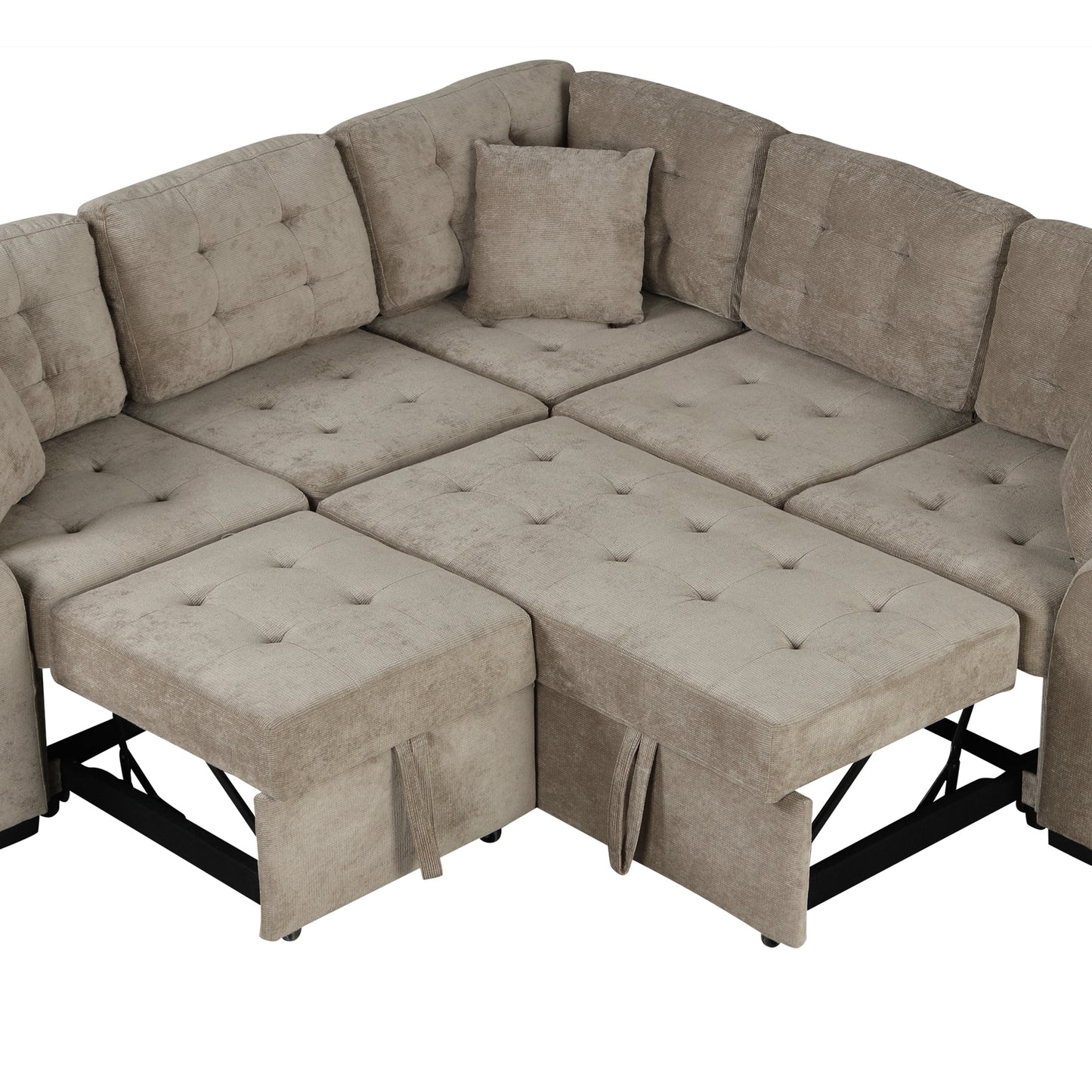 82.6" L-shape Sofa Bed Pull-out Sleeper Sofa with Wheels, USB Ports, Power Sockets for Living Room (SG001230AA), Khaki