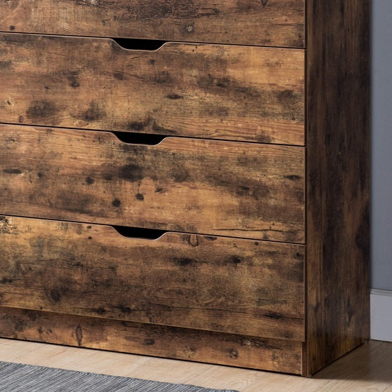 Functional 5 Drawer Chest in Distressed Brown Finish